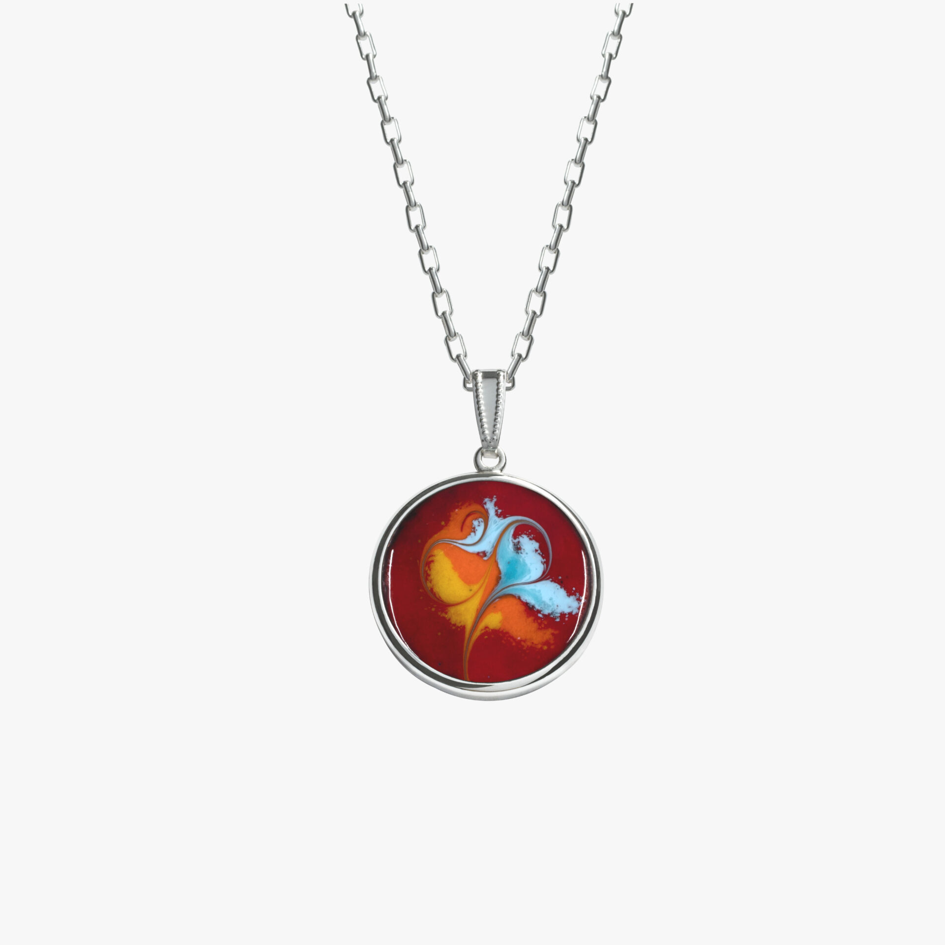 red pendant silver chain