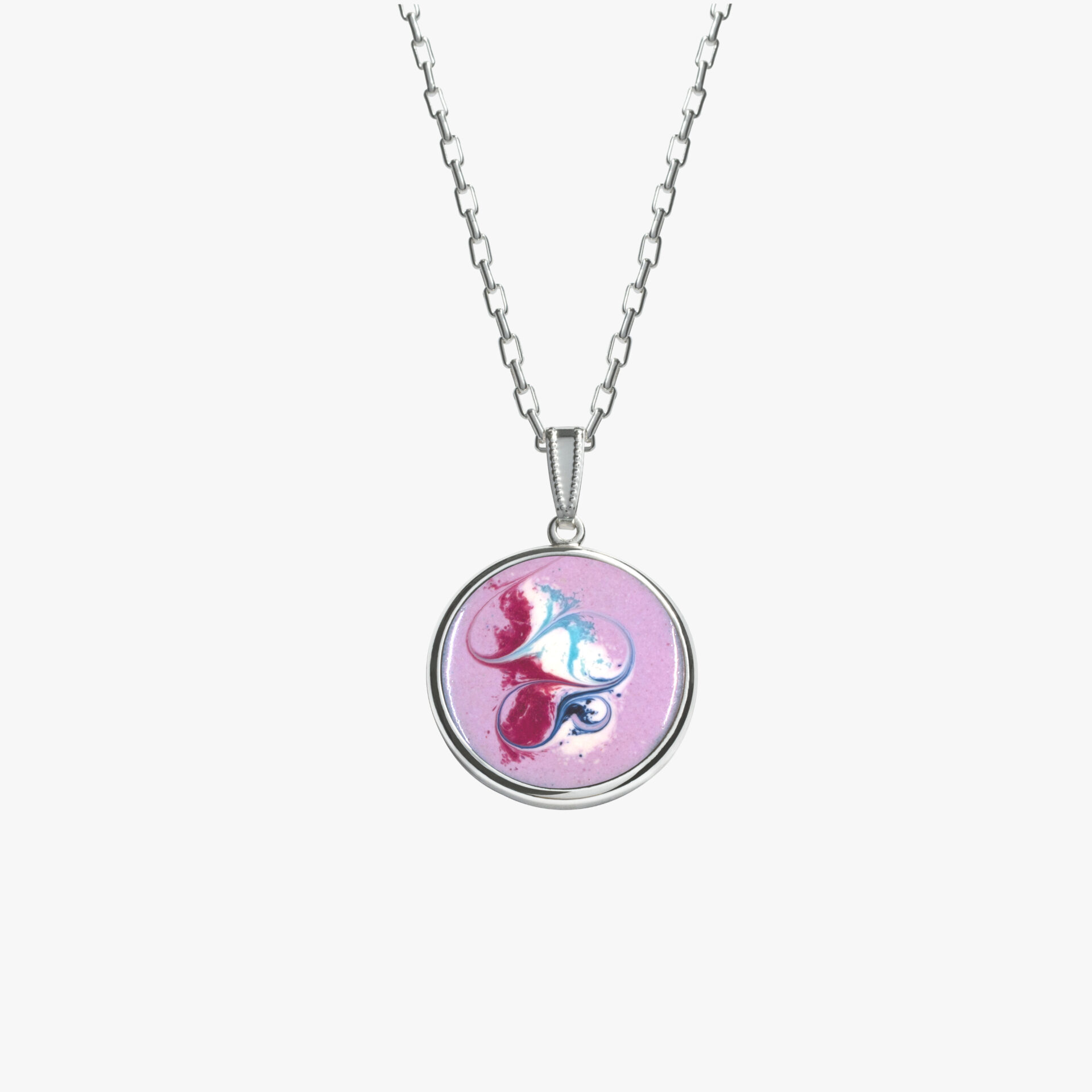 Pink pendant silver plated chain