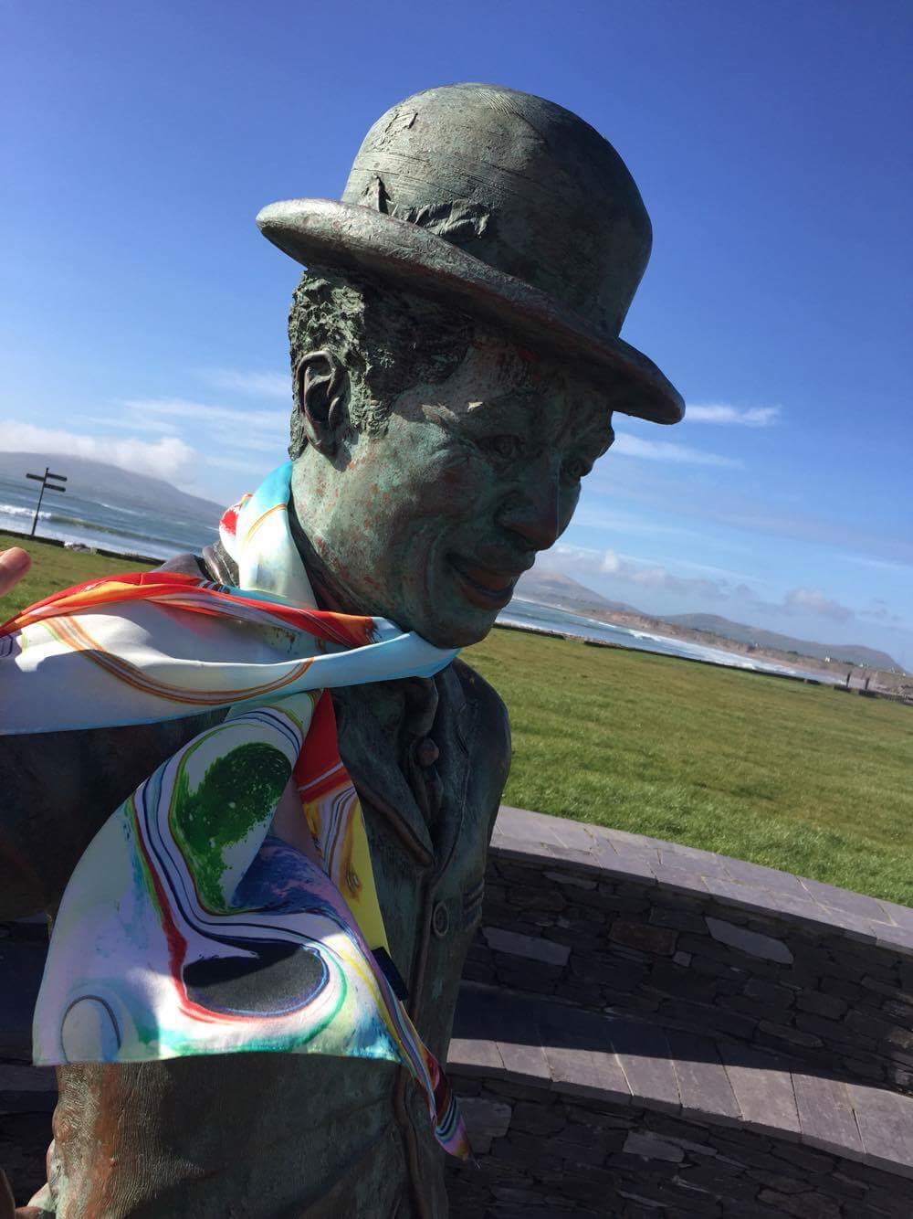 Silk scarf on Charlie Chaplin statue in Waterville Co Kerry