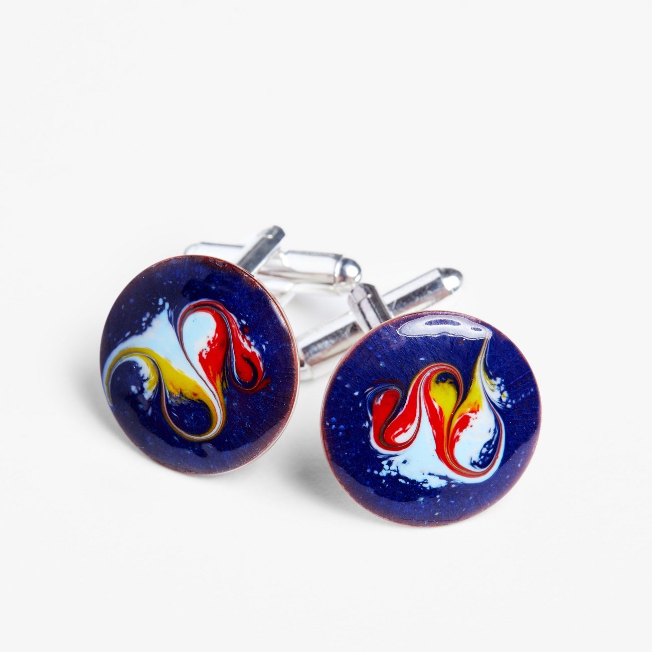 Hero enamel cufflinks electric blue and red