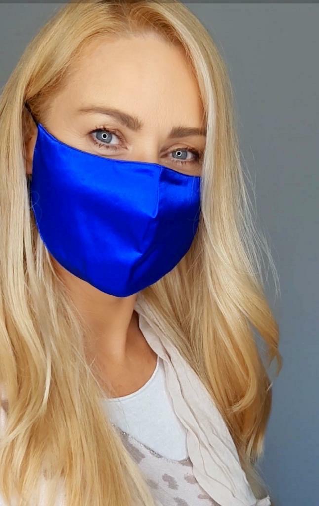 Cobalt blue silk face mask