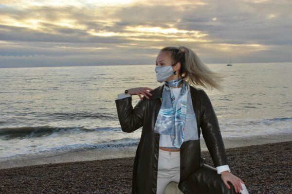 Silvery grey silk face mask and the Khaleesi silk scarf