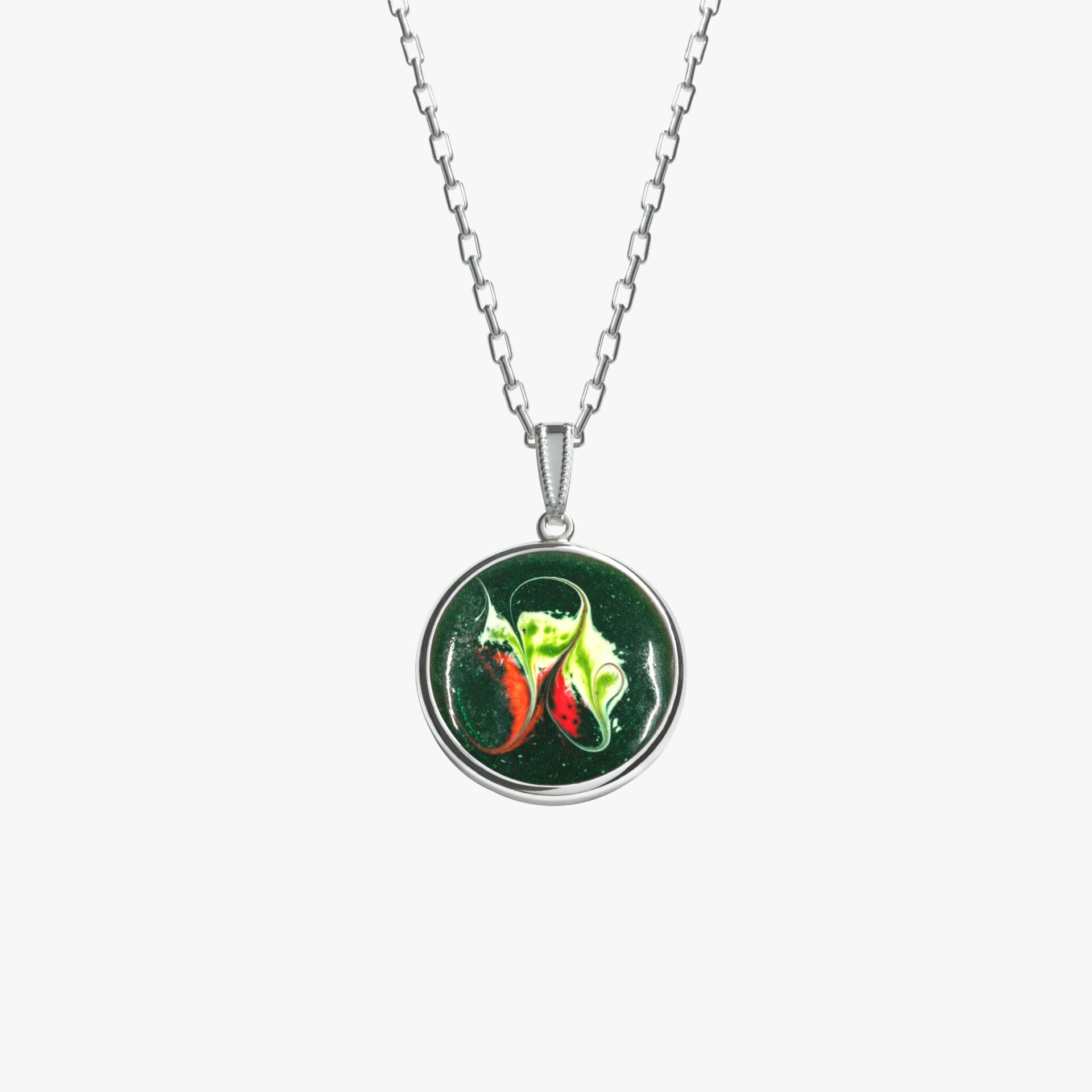 green pendant silver chain