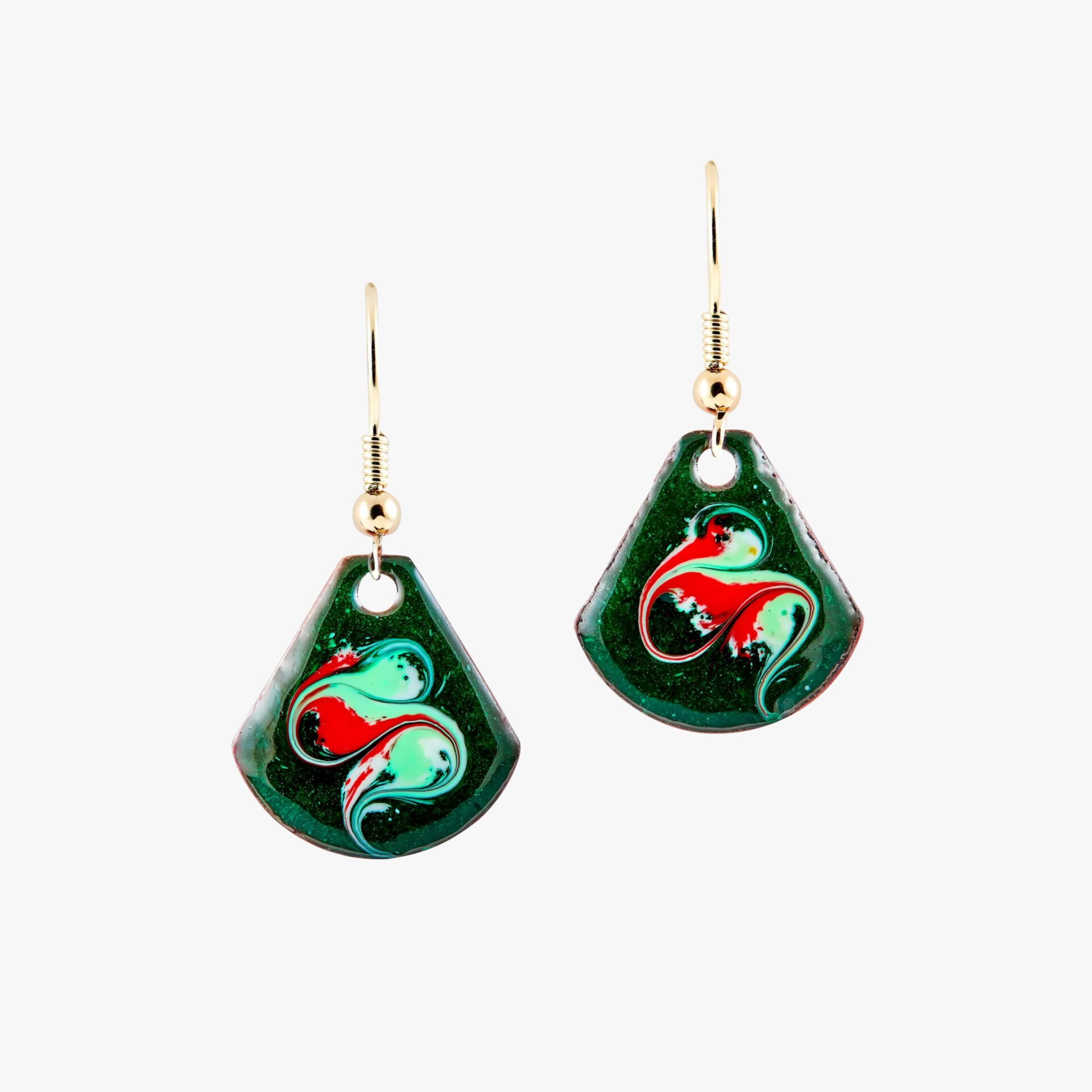 Green and gold earrings