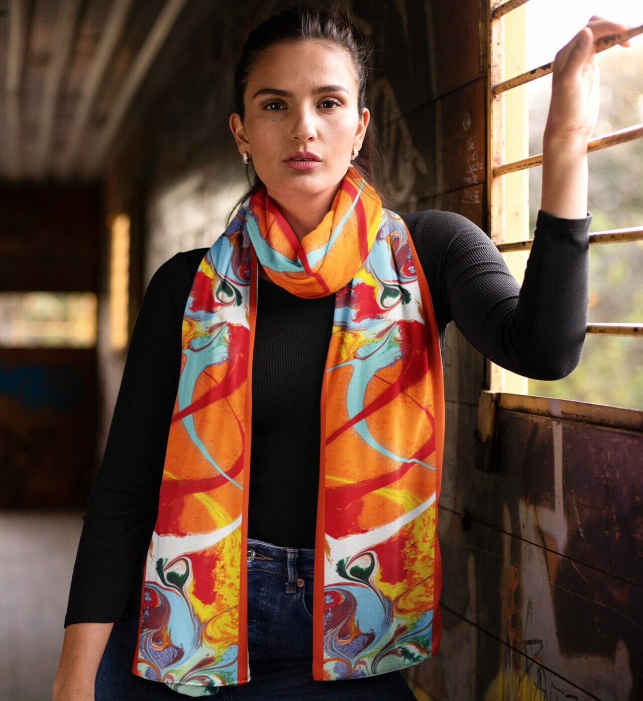 African Sun Orange Silk Scarf 
