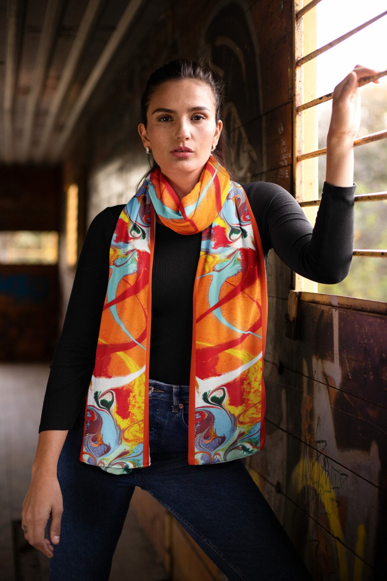 African Sun Orange Silk Scarf 