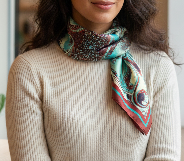 Belladonna Turquoise & Burgundy Silk Scarf - Image 3